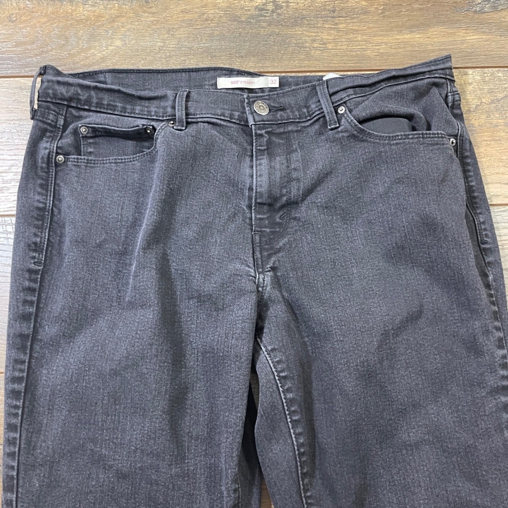 Levis 505 Straight Leg Jeans Womens 32 Black Faded WaterLess Denim Pants Grunge - Picture 2 of 7